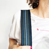 Anse de sac en Cuir Noir - NOIR/BLEU 5,5cm