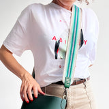 Anse de sac en Cuir Vert - ÉCRU/TURQUOISE 5,5cm