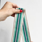 Anse de sac en Cuir Vert - ÉCRU/TURQUOISE 5,5cm