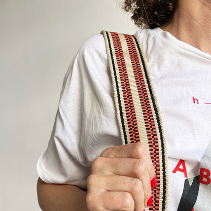 Anse de sac en Cuir Noir - ÉCRU/ROSE 5cm