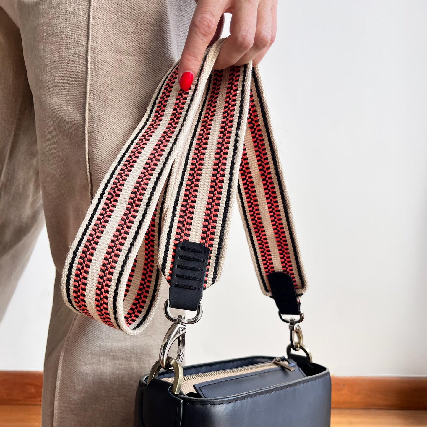 Anse de sac en Cuir Noir - ÉCRU/ROSE 5cm