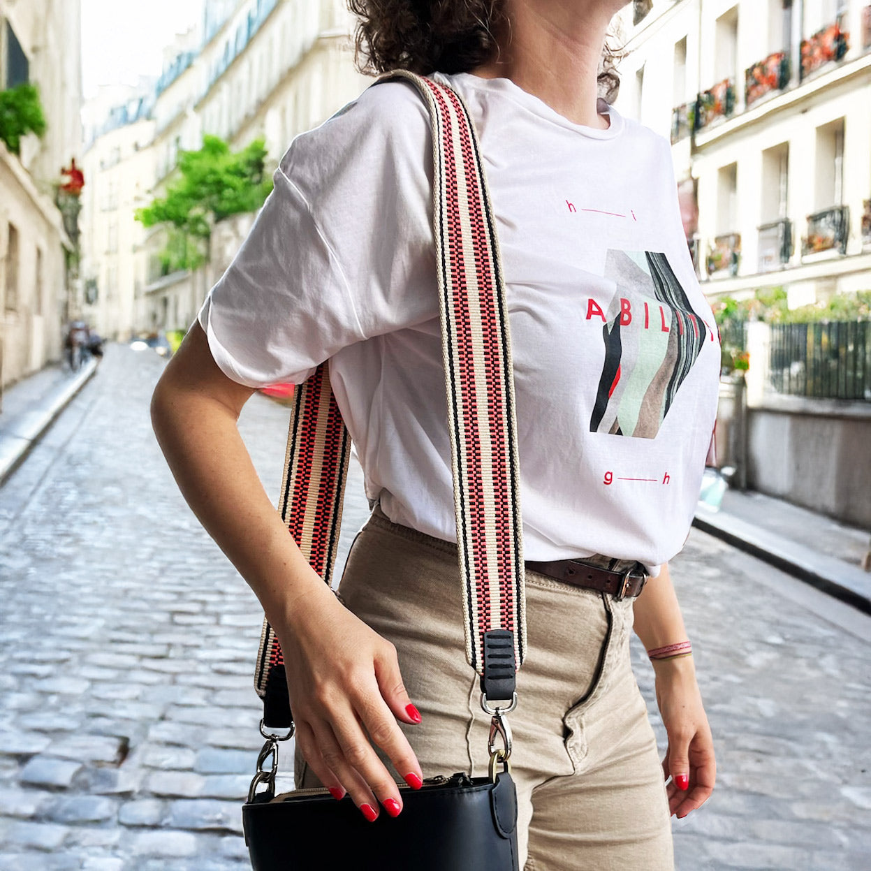 Anse de sac en Cuir Noir - ÉCRU/ROSE 5cm