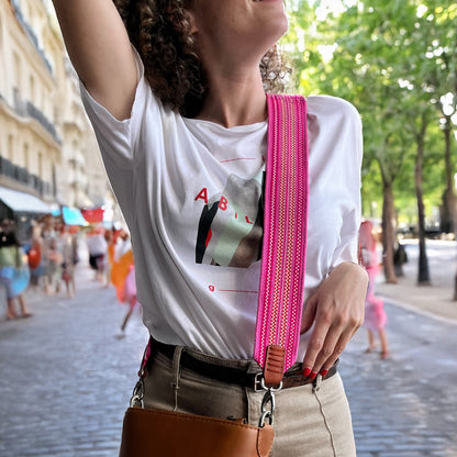 Anse de sac en Cuir Miel - ROSE/FUSHIA 5,5cm