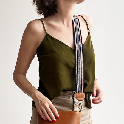 Anse de sac en Cuir Miel - BLEU MARINE 4,5cm