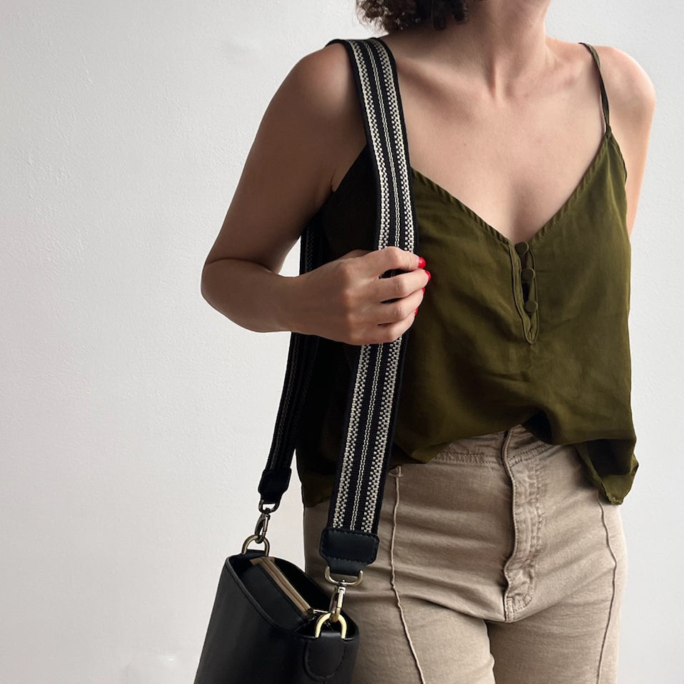 Anse de sac en Cuir Noir - NOIR/ÉCRU 4,5cm